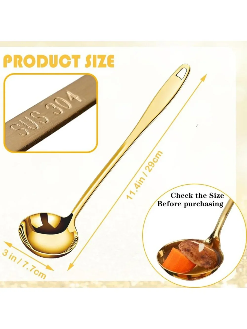 Set of 2 Stainless Steel Soup Ladles - Long Handle Serving Spoon for Cooking